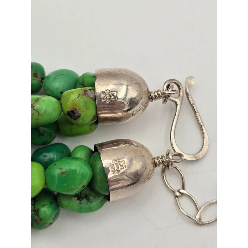 DTR Jay King Green Turquoise sterling silver necklace 3 strand Mine Finds chunky - Picture 10 of 12